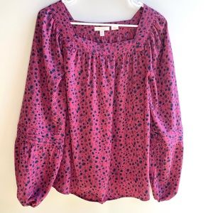 Hot Pink Blue Doodle Floral Boho Blouse